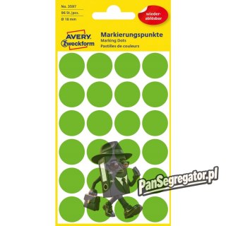 Usuwalne kółka Q18mm 96szt./op. zielone 3597 AVERY ZWECKFORM