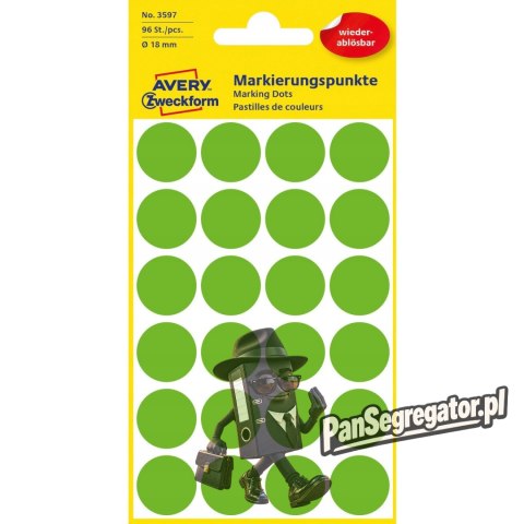 Usuwalne kółka Q18mm 96szt./op. zielone 3597 AVERY ZWECKFORM