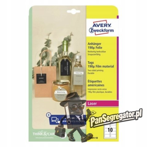 Zawieszki foliowe (10 arkuszy) 90x50mm Quick&Clean T3001-10 AVERY ZWECKFORM