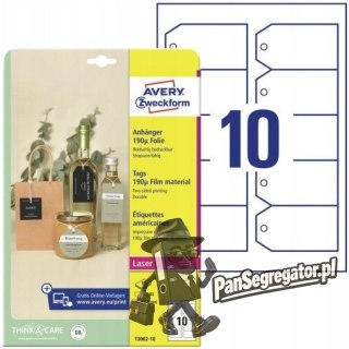 Zawieszki foliowe (10 arkuszy) 90x50mm ścięte narożniki Quick&Clean T3002-10 AVERY ZWECKFORM