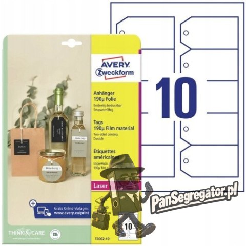 Zawieszki foliowe (10 arkuszy) 90x50mm ścięte narożniki Quick&Clean T3002-10 AVERY ZWECKFORM