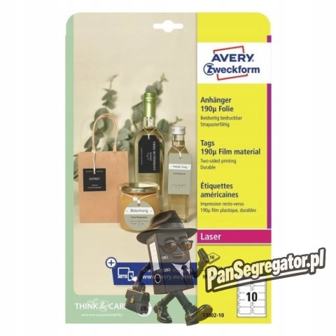 Zawieszki foliowe (10 arkuszy) 90x50mm ścięte narożniki Quick&Clean T3002-10 AVERY ZWECKFORM