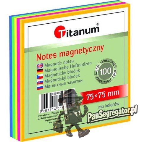 Bloczek magnetyczny - elektrostatyczny mix kol. neonowy 75x75mm 100k. 456960 TITANUM
