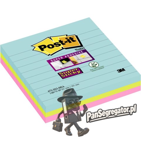 Bloczek samoprzylepny 101x101mm 70k linia mix kolorów (3szt) POST-IT XL MIAMI 675-SS3-MIA 3M