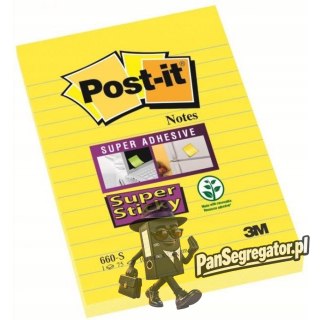 Bloczek samoprzylepny 102x152mm 75k żółty linia POST-IT 660-S Super Sticky FT510093832 3M