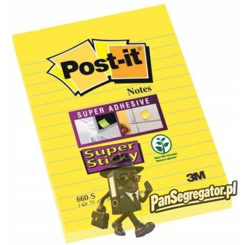 Bloczek samoprzylepny 102x152mm 75k żółty linia POST-IT 660-S Super Sticky FT510093832 3M