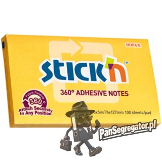 Bloczek samoprzylepny 127x76mm 100k ciemnożółty 360stopni STICK`N 21555