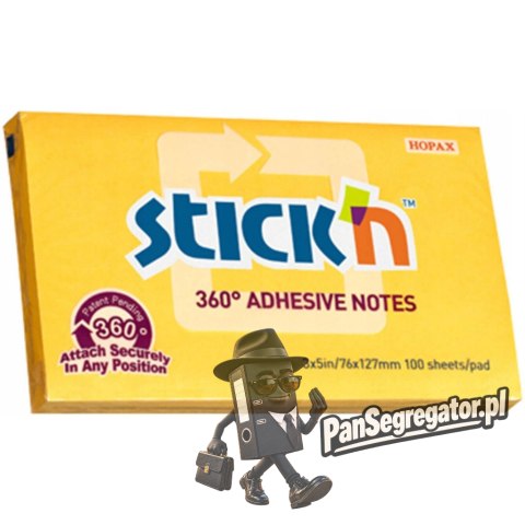 Bloczek samoprzylepny 127x76mm 100k ciemnożółty 360stopni STICK`N 21555