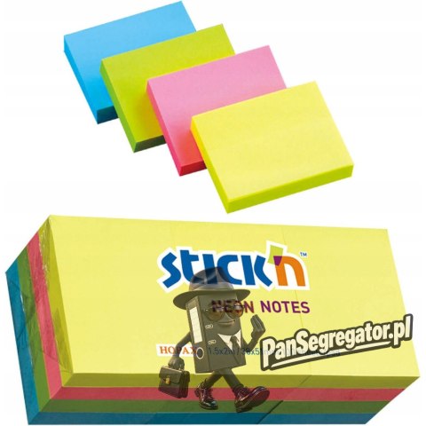 Bloczek samoprzylepny 38x51mm 100k mix neonowy (12szt) 21532 STICK`N