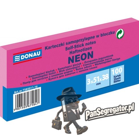 Bloczek samoprzylepny 38x51mm 100k neon różowy (3szt) 7585011-16 DONAU