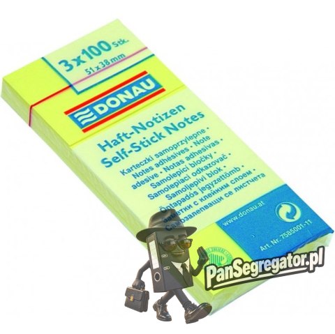 Bloczek samoprzylepny 51x38mm 100k żółty (3szt) DONAU 7585001-11