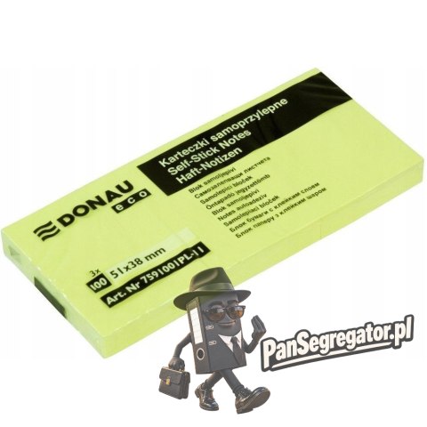 Bloczek samoprzylepny 51x38mm 100k żółty (3szt) DONAU ECO 7591001PL-11