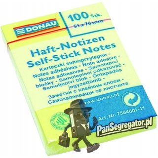 Bloczek samoprzylepny 51x76mm 100k żółty DONAU 7584001-11