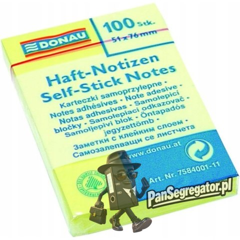Bloczek samoprzylepny 51x76mm 100k żółty DONAU 7584001-11