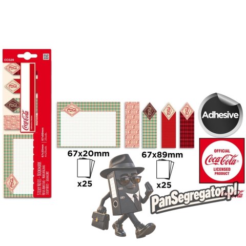 Bloczek samoprzylepny 67x89mm 25k + zakładki indeksujące 67x20mm 25k (4szt) COCA-COLA CC029 MP Poland