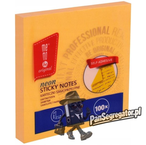 Bloczek samoprzylepny 75x75mm 100k pomarańczowy neonowy MB100-21-100 MEMOBE