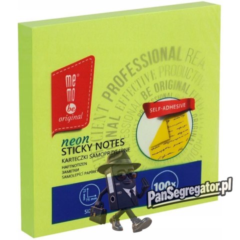 Bloczek samoprzylepny 75x75mm 100k zielony neonowy MB100-22-100 MEMOBE