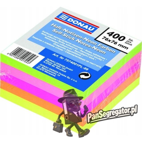 Bloczek samoprzylepny 76x76mm 400k neonowy 5 kolorów DONAU 7574001PL-99