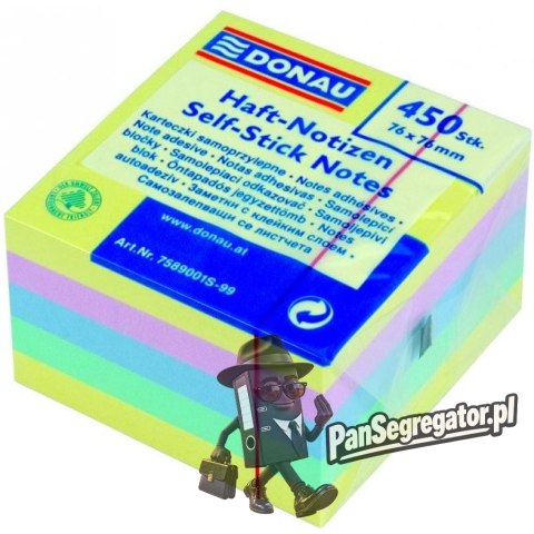 Bloczek samoprzylepny 76x76mm 450k mix 4 kolorów pastelowych DONAU 7589001