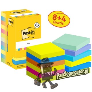 Bloczek samoprzylepny 76x76mm Energetic 8+4gratis 100kartek mix kolorów 3M