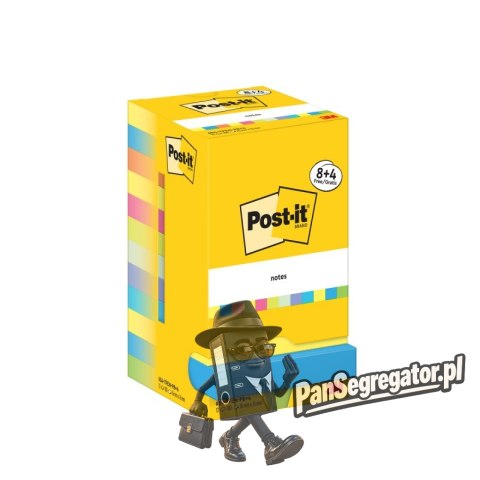 Bloczek samoprzylepny 76x76mm Energetic 8+4gratis 100kartek mix kolorów 3M