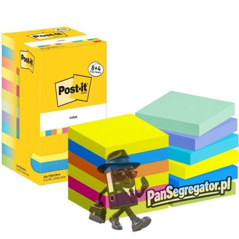 Bloczek samoprzylepny 76x76mm Energetic 8+4gratis 100kartek mix kolorów 3M