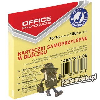 Bloczek samoprzylepny 76x76mm żółty OFFICE PRODUCTS 14047611-06