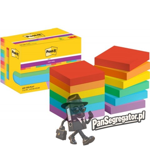 Bloczki samoprzylepne POST-IT Super Sticky, 47,6 x47,6mm 12x90kart. PLAYFUL 3M-7100290166