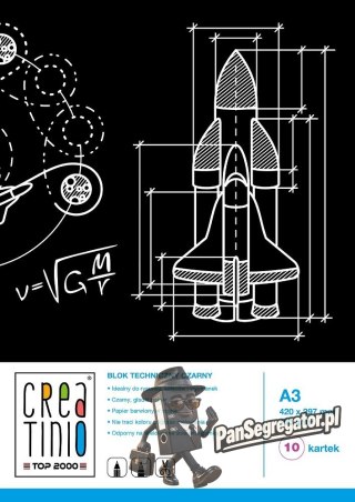 Blok techniczny szkolny A3 czarne kartki 10 kartek 160g 400079854 CREATINIO