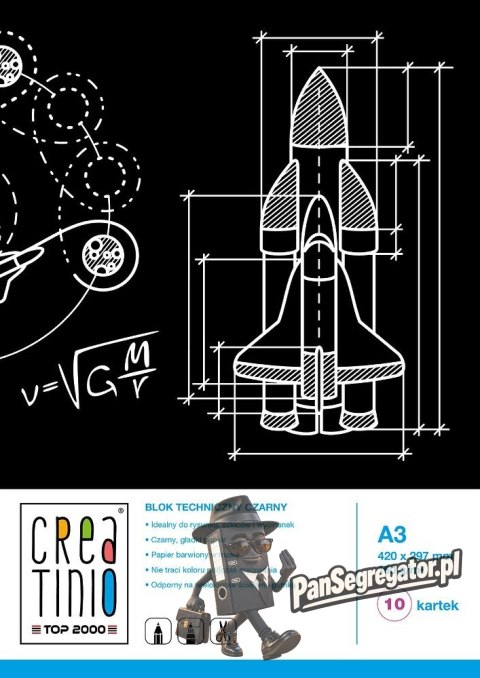 Blok techniczny szkolny A3 czarne kartki 10 kartek 160g 400079854 CREATINIO