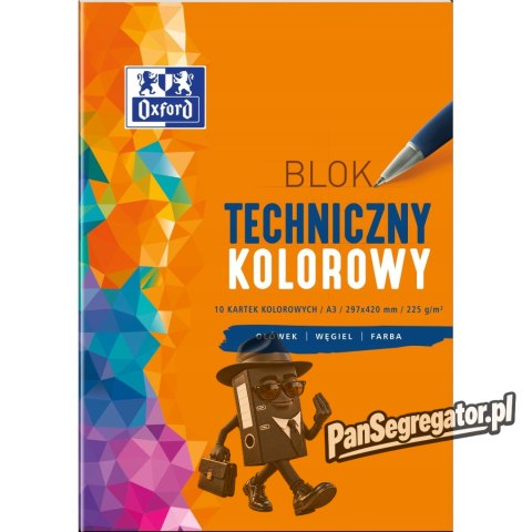 Blok techniczny szkolny A3 kolorowy 10 kartek 225g 400093234 OXFORD