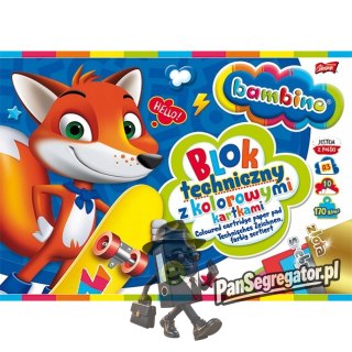 Blok techniczny szkolny A3 kolorowy + złota i srebrna kartka 10 kartek 170g BAMBINO