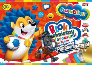 Blok techniczny szkolny A3 kolorowy + złota i srebrna kartka 10 kartek 170g BAMBINO