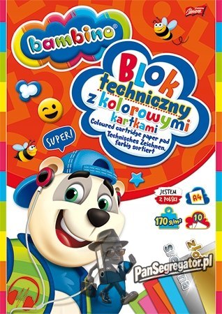 Blok techniczny szkolny A4 kolorowy + złota i srebrna kratka 10 kartek 170g BAMBINO