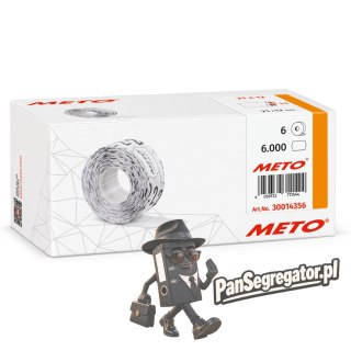 Etykiety cenowe w rolce do metkownicy jednorzędowej 21x12 mm, (6 sztuk) białe z dziurką , trwały klej, METO M30014356
