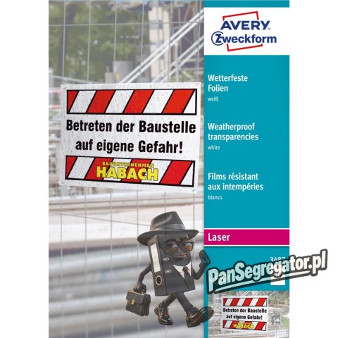 Folia A4 0.13mm biała LASER (100 ark.) 3487 AVERY ZWECKFORM