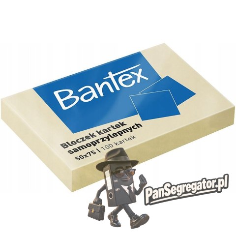Karteczki samoprzylepne bloczek 50x75mm 100 kartek żółty 400086385 BANTEX