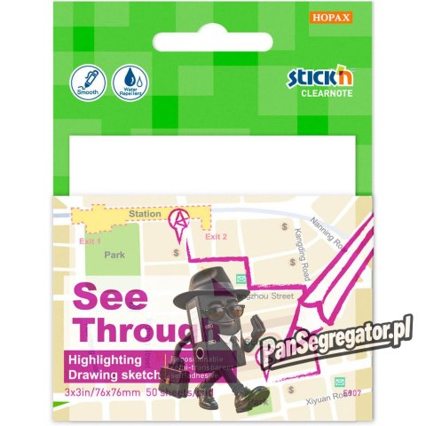 Notes samoprzylepny 76x76mm 50k przezroczysty STICK`N 21712