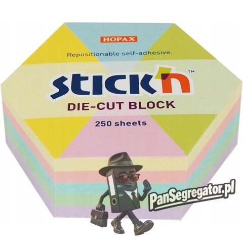 Notes sześciokąt, 61X70MM, MIX 5 KOL. pastelowych 250KART 21826 STICK`N