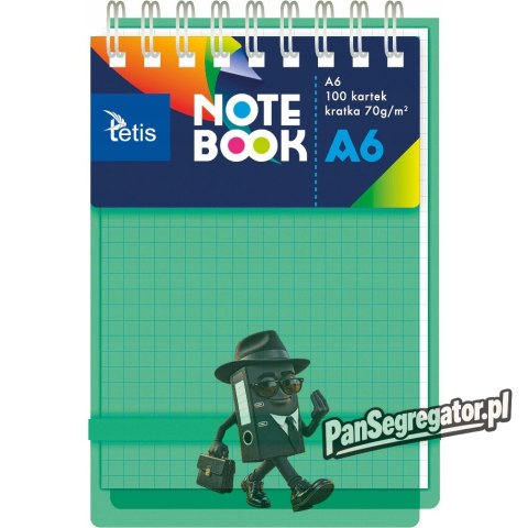 Kołonotanik A6 100k kratka okładka PP zielona 70g. KB060-ZKA6 TETIS