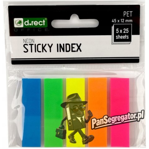 Zakładki indeksujące 45x12mm D.RECT 5x25 sztuk do organizacji dokumentów 009354
