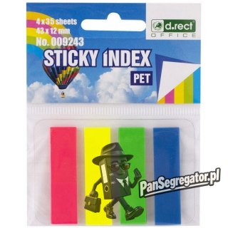Zakładki indeksujące PET 43x12mm 35szt. 4 kolory neonowe ECO D.RECT 009243