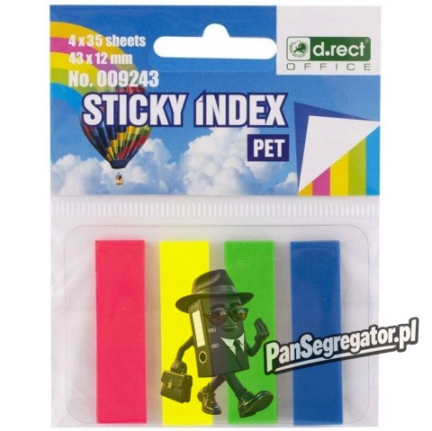 Zakładki indeksujące PET 43x12mm 35szt. 4 kolory neonowe ECO D.RECT 009243