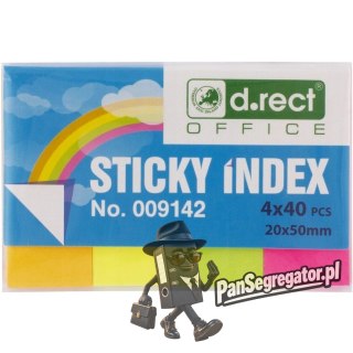 Zakładki indeksujące papierowe D.RECT 20x50mm 4x40szt. 009142