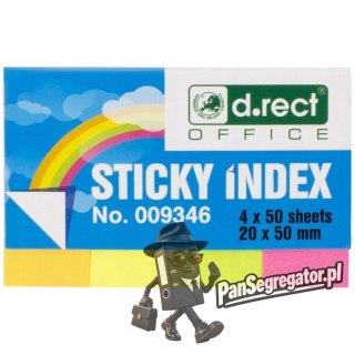 Zakładki indeksujące papierowe D.RECT 20x50mm 4 kolory x50szt. 009346