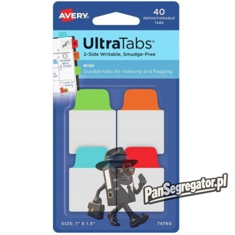 Zakładki indeksujące samoprzylepne 25,4x38,1mm przezroczyste z kolorową zakładką Ultra Tabs 74760 AVERY ZWECKFORM
