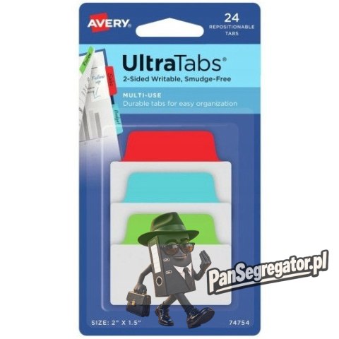 Zakładki indeksujące samoprzylepne 50,8x38,1mm przezroczyste z kolorową zakładką Ultra Tabs 74754 AVERY ZWECKFORM