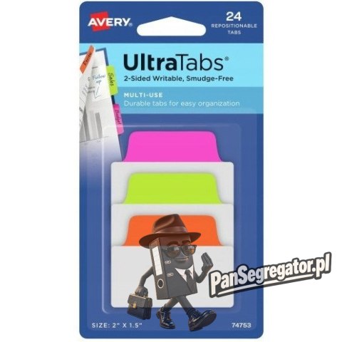 Zakładki indeksujące samoprzylepne 50,8x38,1mm przezroczyste z neonową zakładką Ultra Tabs 74753 AVERY ZWECKFORM