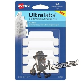 Zakładki indeksujące samoprzylepne 63,5x25,4mm przezroczyste z białą zakładką Ultra Tabs 74789 AVERY ZWECKFORM