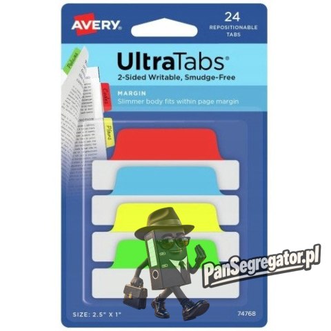 Zakładki indeksujące samoprzylepne 63,5x25,4mm przezroczyste z kolorową zakładką Ultra Tabs 74768 AVERY ZWECKFORM